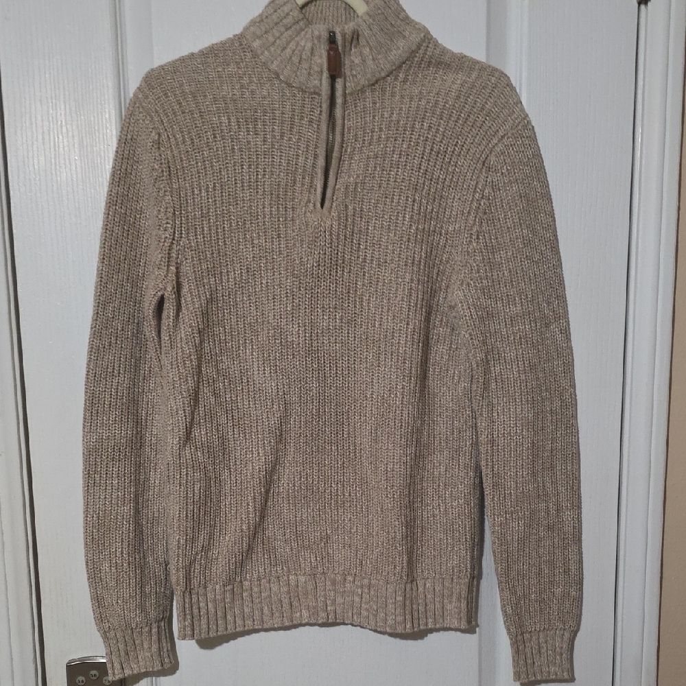 Men's Beige Zip-Up Sweater